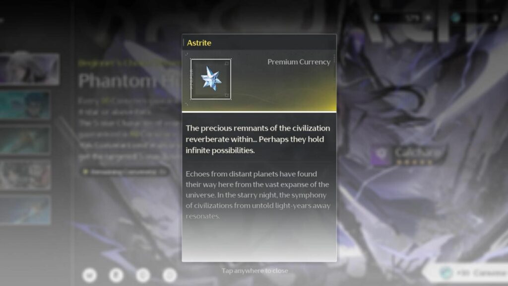 The official in-game description of Wuthering Waves Astrite currency