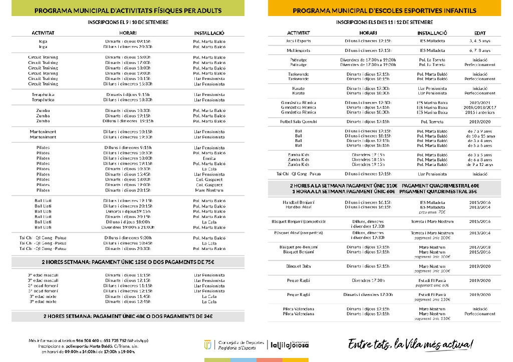 La Vila Joiosa - 新闻：Vila Joiosa 市议会提供的市政体育计划包括 20 多项针对成人和儿童的体育项目